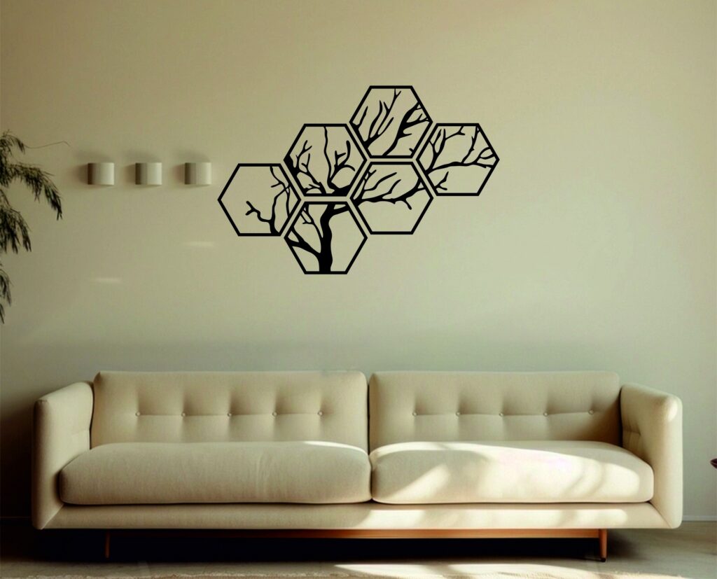 Cuadro Árbol Hexagonal – 6 piezas, 130 × 90 cm